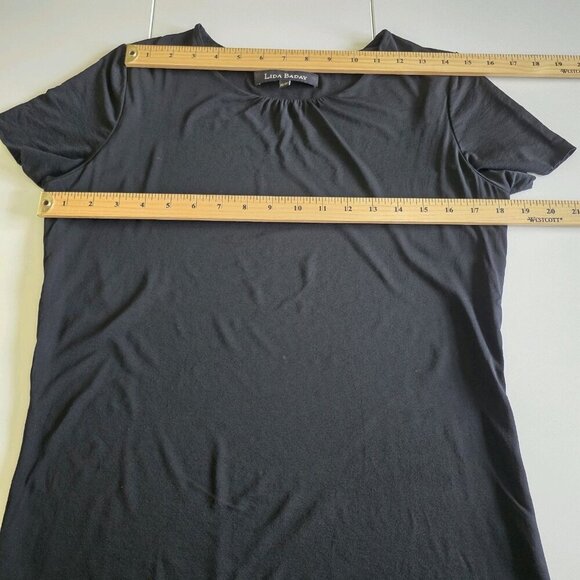 Lida Baday Top Women XL Black SS Round Neck Monochrome Office Goth Minimalist - Picture 4 of 13